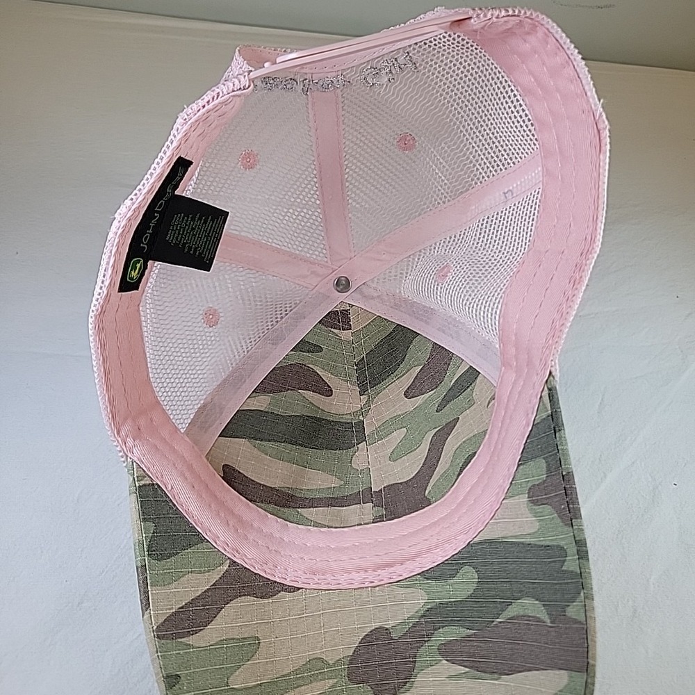 John Deere Tractor Girl Pink Mesh Camo Womens Trucker Snapback Hat - Picture 7 of 10